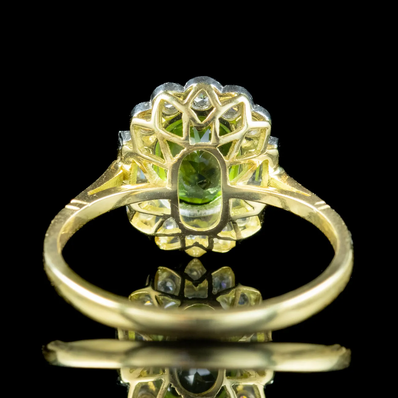 Art Deco Style Peridot Diamond Cluster Ring 1.3ct Peridot