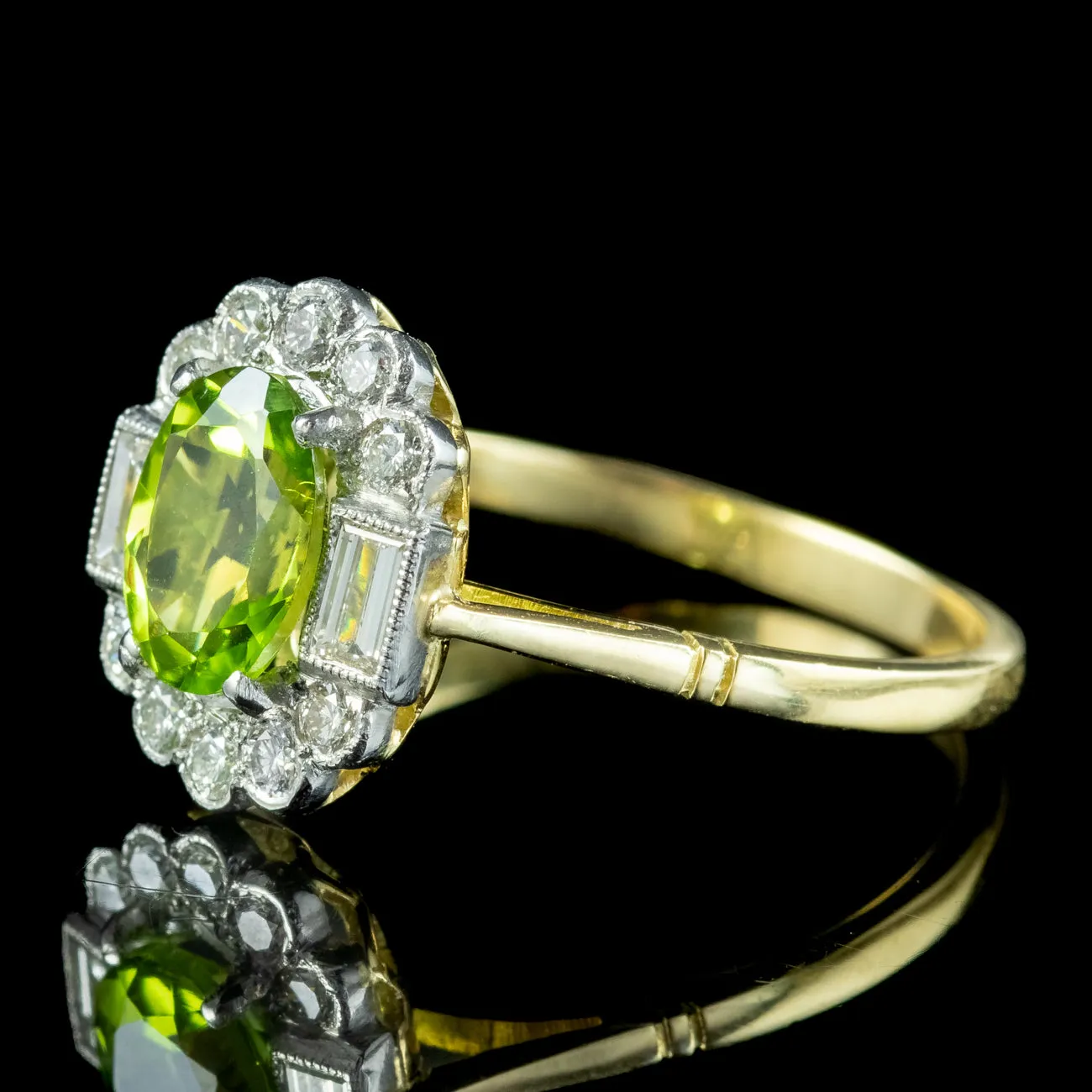 Art Deco Style Peridot Diamond Cluster Ring 1.3ct Peridot