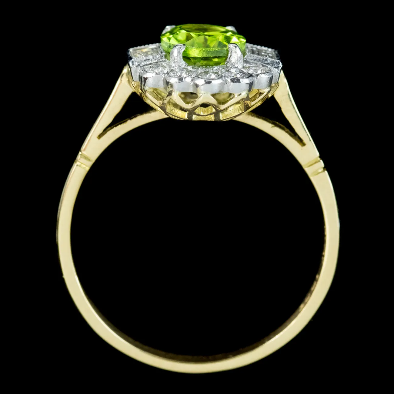Art Deco Style Peridot Diamond Cluster Ring 1.3ct Peridot