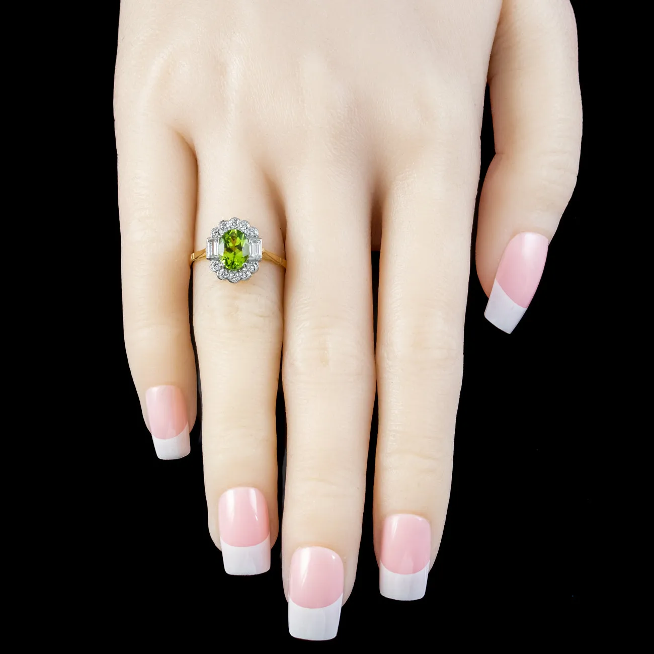Art Deco Style Peridot Diamond Cluster Ring 1.3ct Peridot