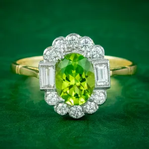 Art Deco Style Peridot Diamond Cluster Ring 1.3ct Peridot