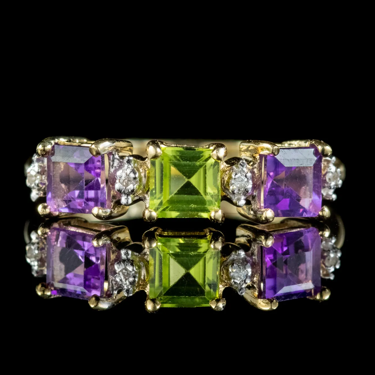 Art Deco Suffragette Style Ring Amethyst Peridot Diamond