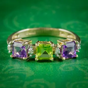 Art Deco Suffragette Style Ring Amethyst Peridot Diamond