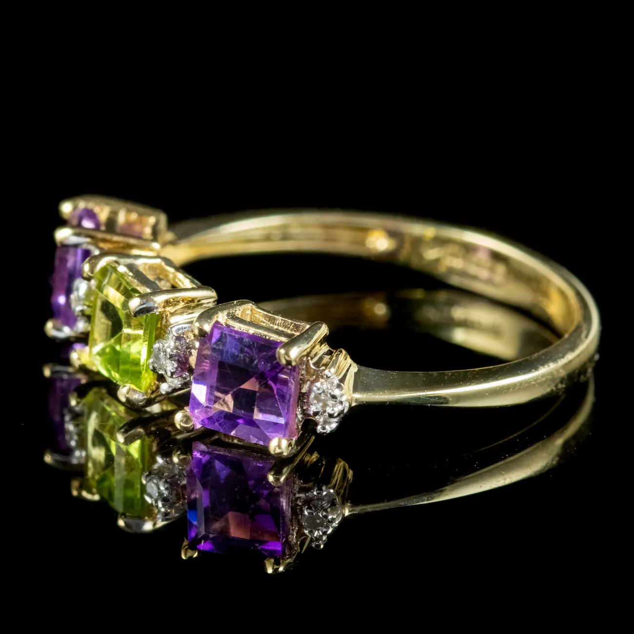 Art Deco Suffragette Style Ring Amethyst Peridot Diamond