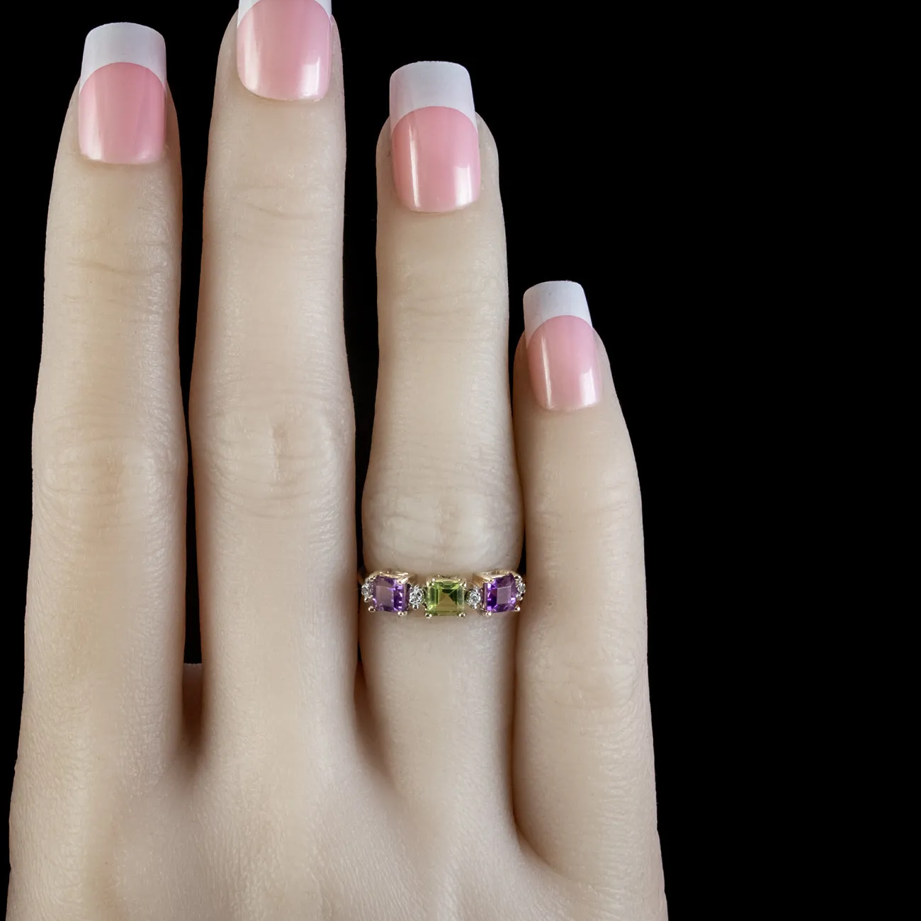 Art Deco Suffragette Style Ring Amethyst Peridot Diamond