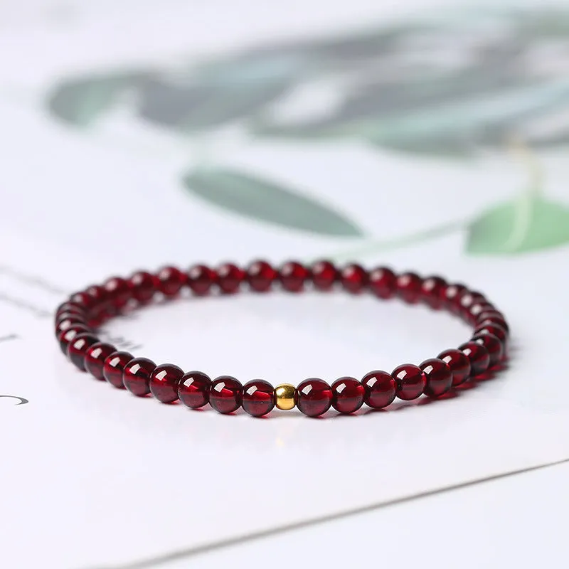 Authentic Garnet Bead Bracelet with Sterling Silver and Full Gold Accent