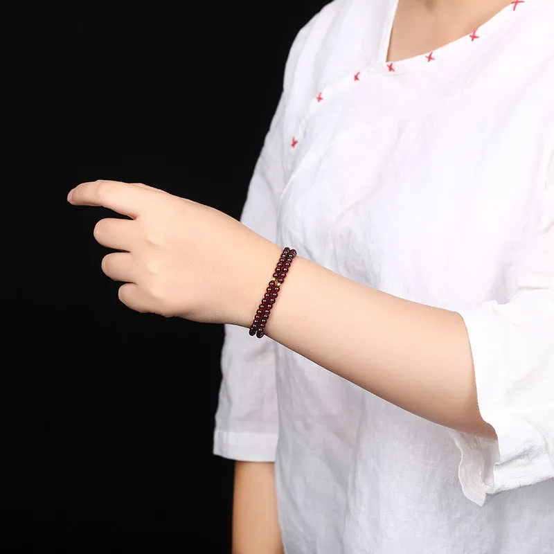 Authentic Garnet Bead Bracelet with Sterling Silver and Full Gold Accent