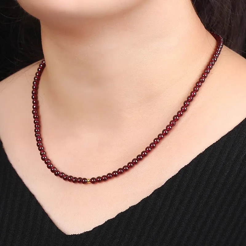 Authentic Garnet Bead Bracelet with Sterling Silver and Full Gold Accent