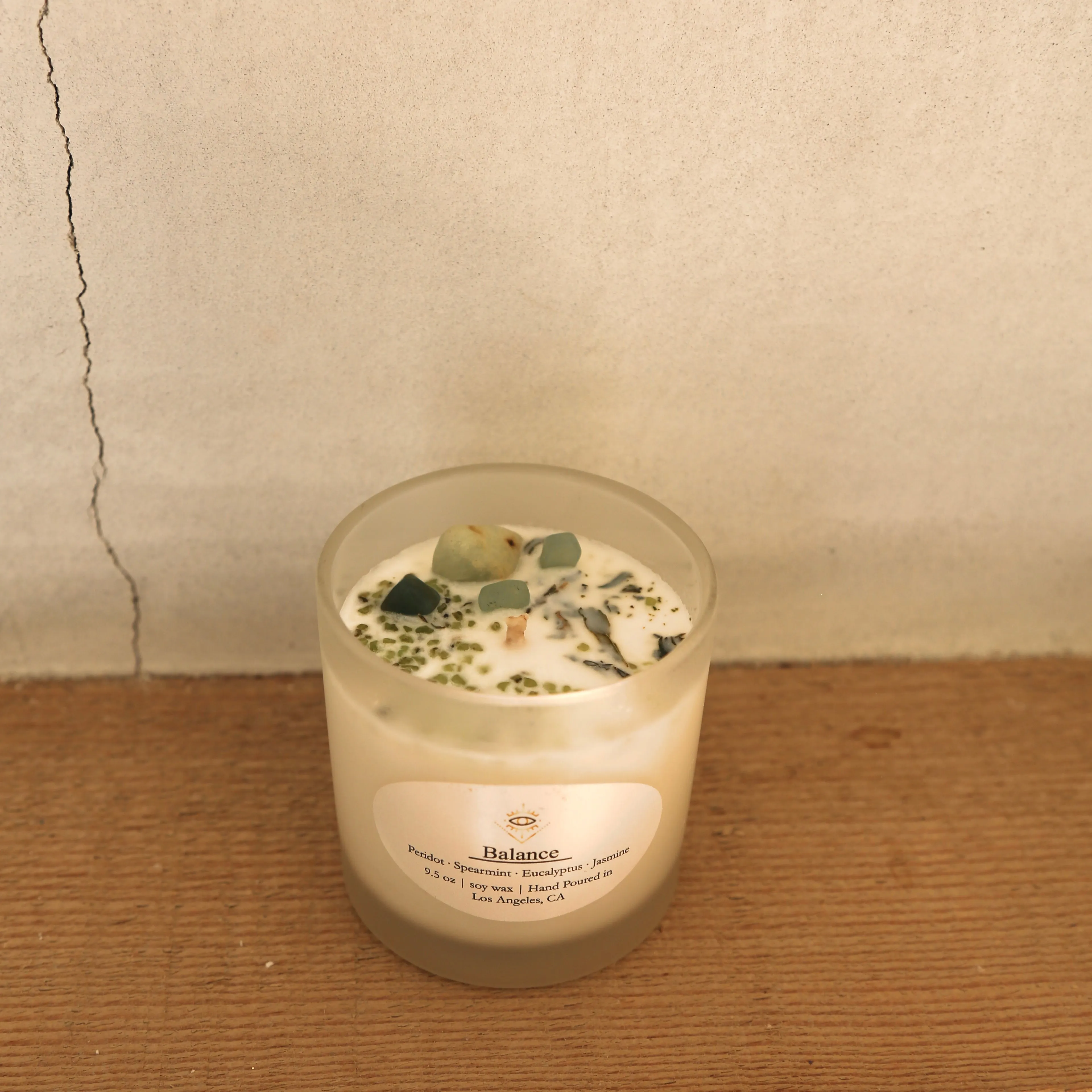 Balance Intention Candle: Green Aventurine   Peridot Crystals