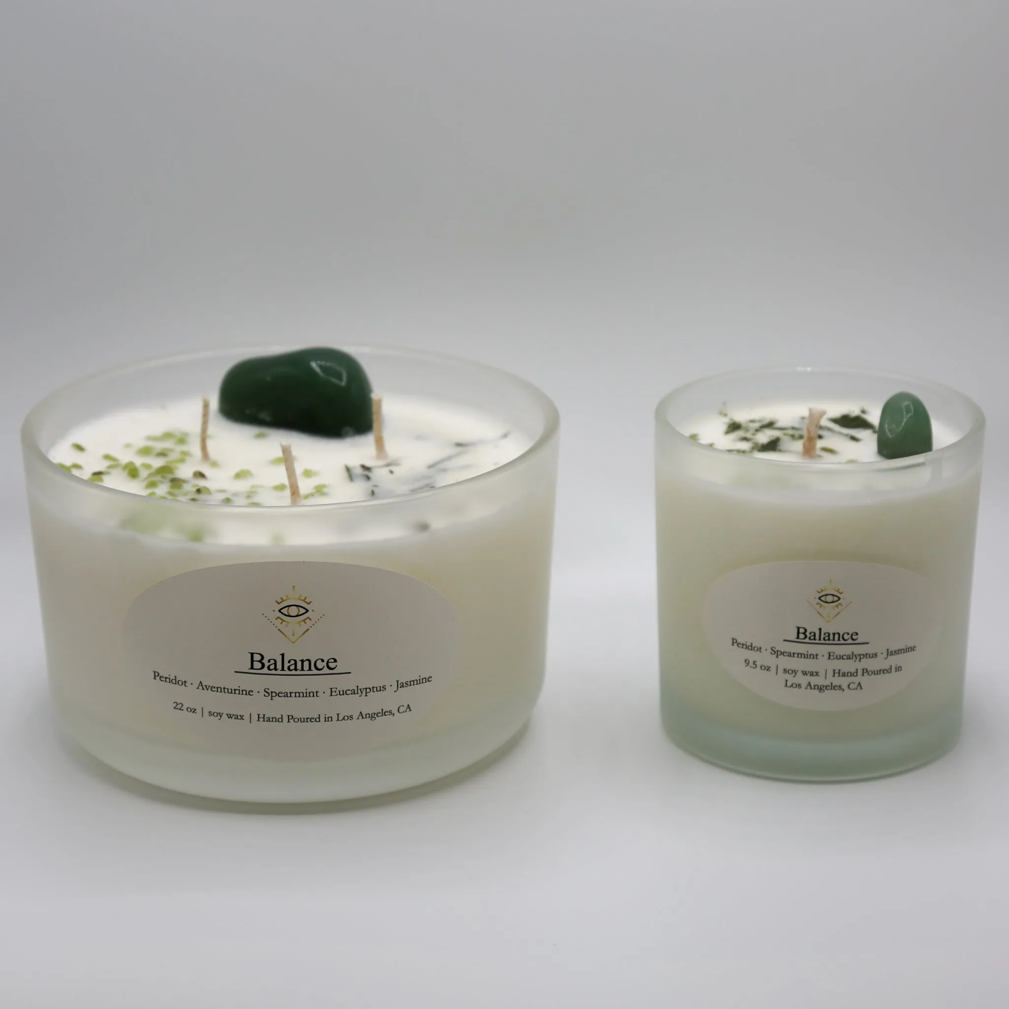 Balance Intention Candle: Green Aventurine   Peridot Crystals