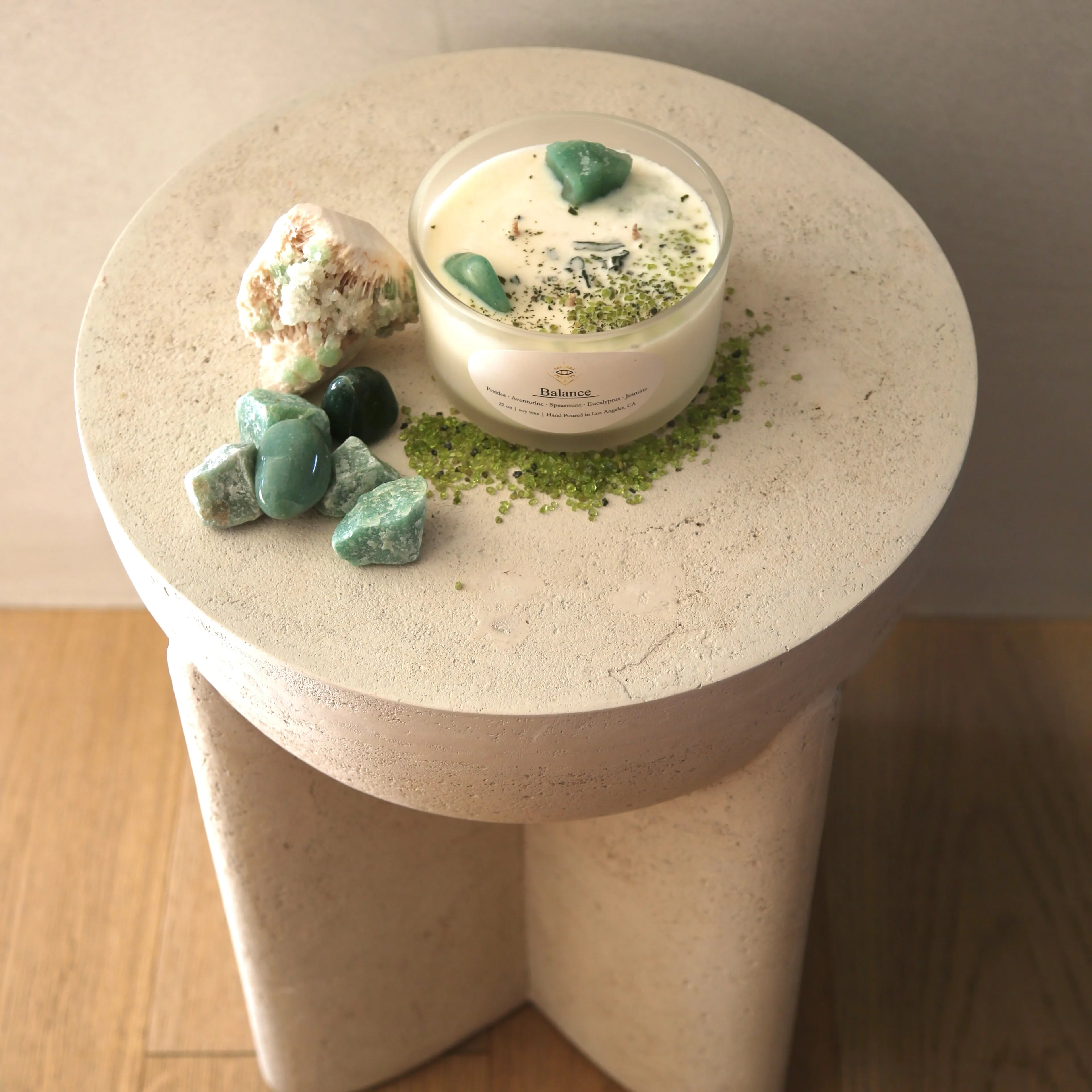 Balance Intention Candle: Green Aventurine   Peridot Crystals