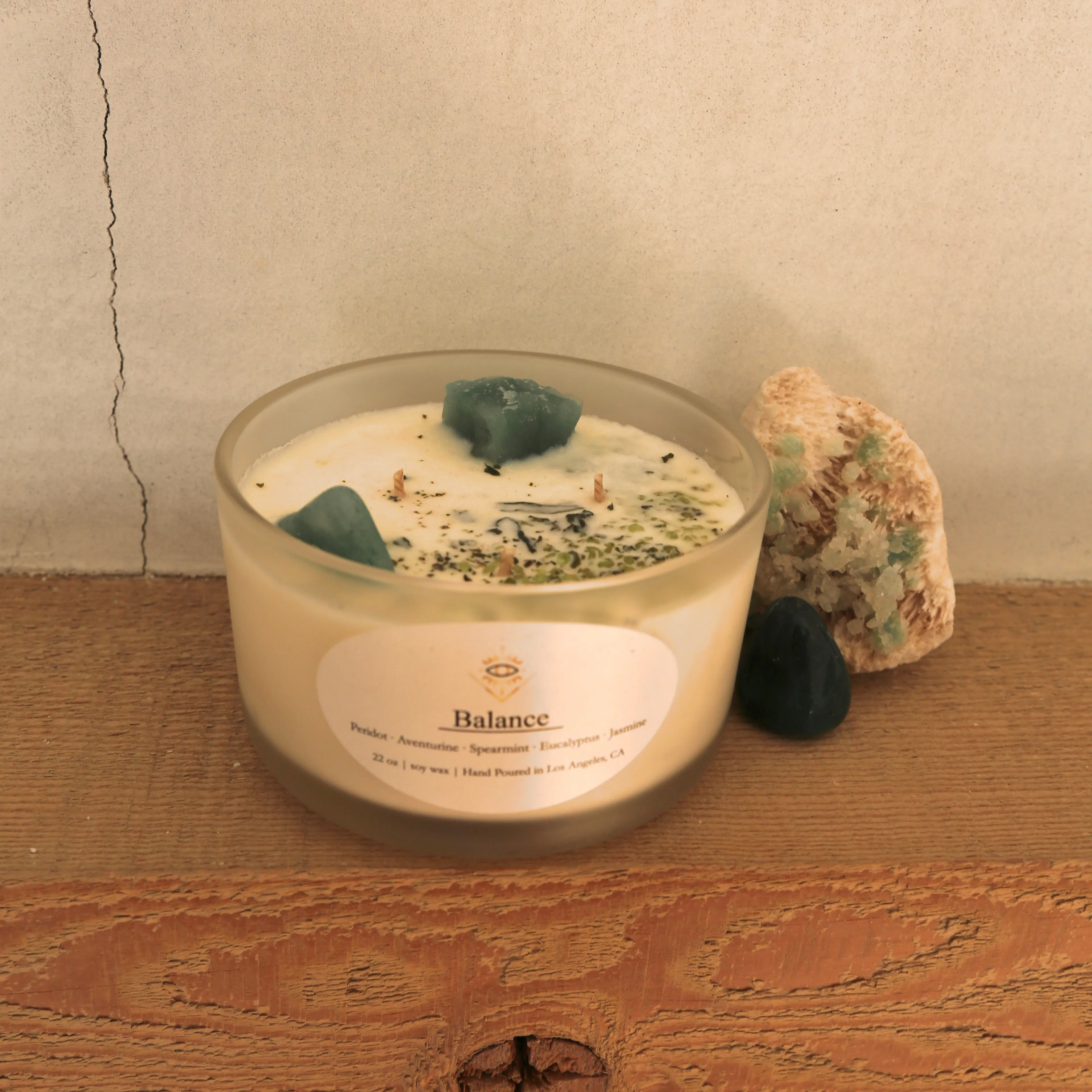 Balance Intention Candle: Green Aventurine   Peridot Crystals