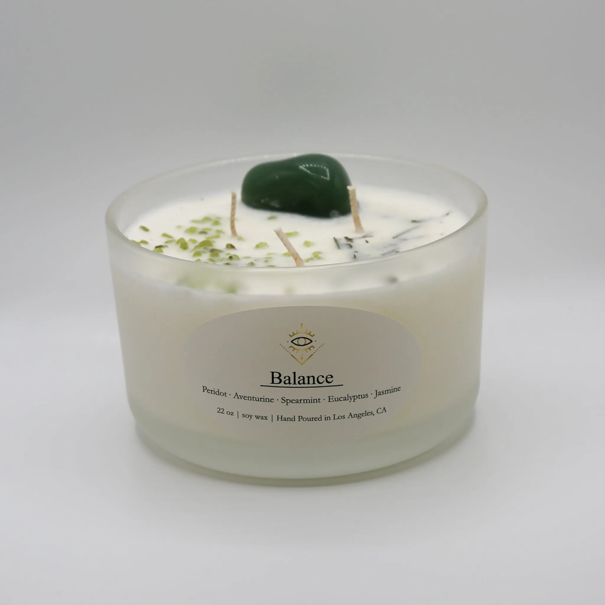 Balance Intention Candle: Green Aventurine   Peridot Crystals