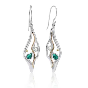 Banyan Molten Silver Drop Earrings with Turquoise and Pearl