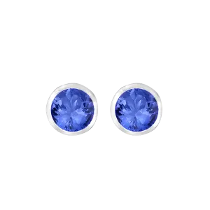 Bezel Set Tanzanite Stud Earrings in 18k White Gold