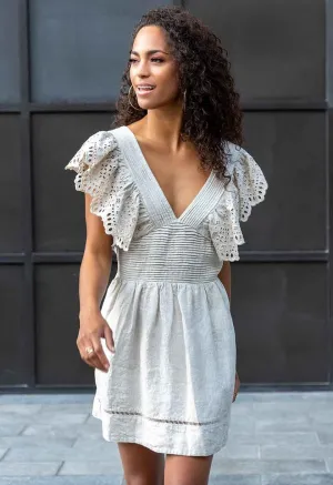 BREEZY EVENING - BRODERIE ANGLAISE LINEN MINI DRESS