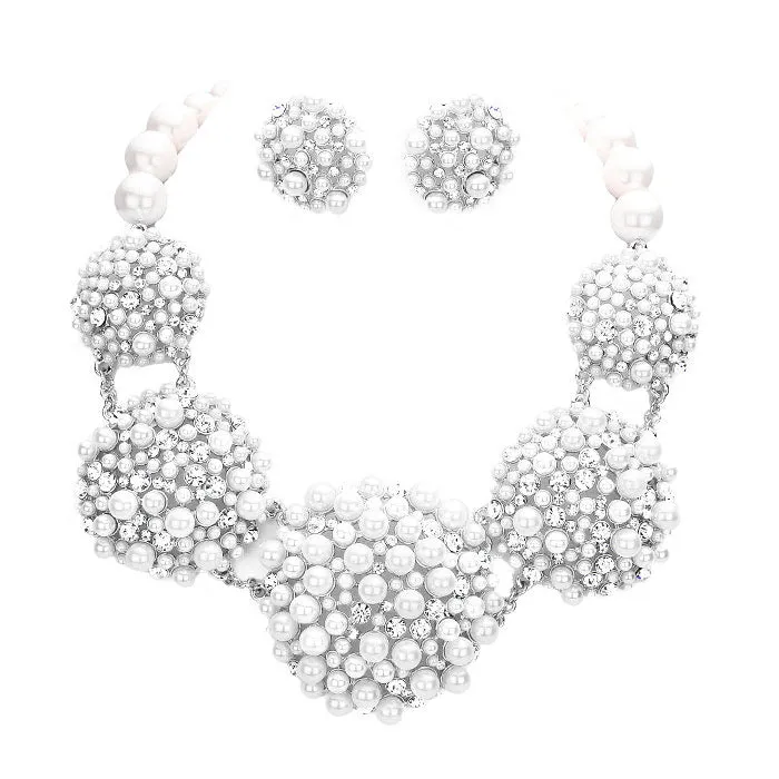 Bubble Stone Pearl Cluster Dome Link Necklace