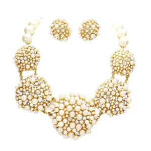 Bubble Stone Pearl Cluster Dome Link Necklace