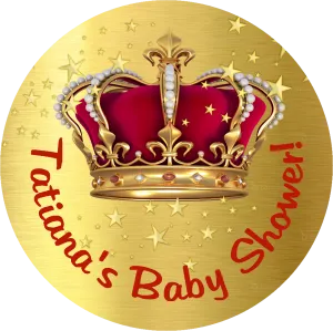 Burgundy Red and Gold Royal Prince Crown Personalized Baby Shower Round  Stickers  Supplies Labels