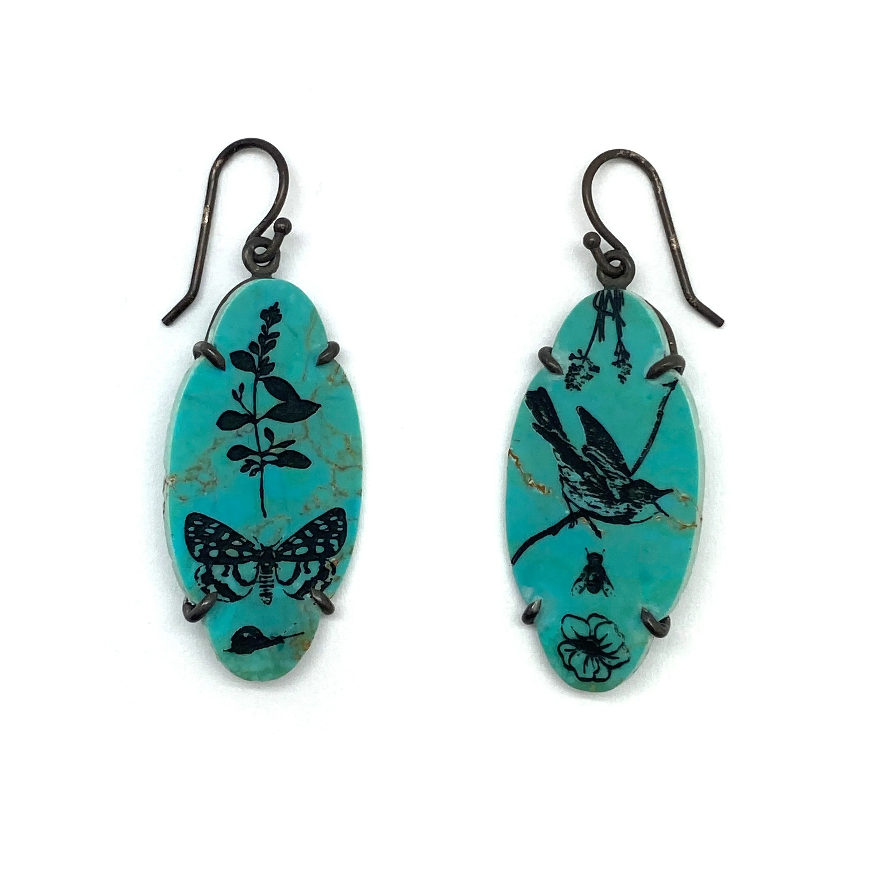 Butterfly and Bird Turquoise Earrings