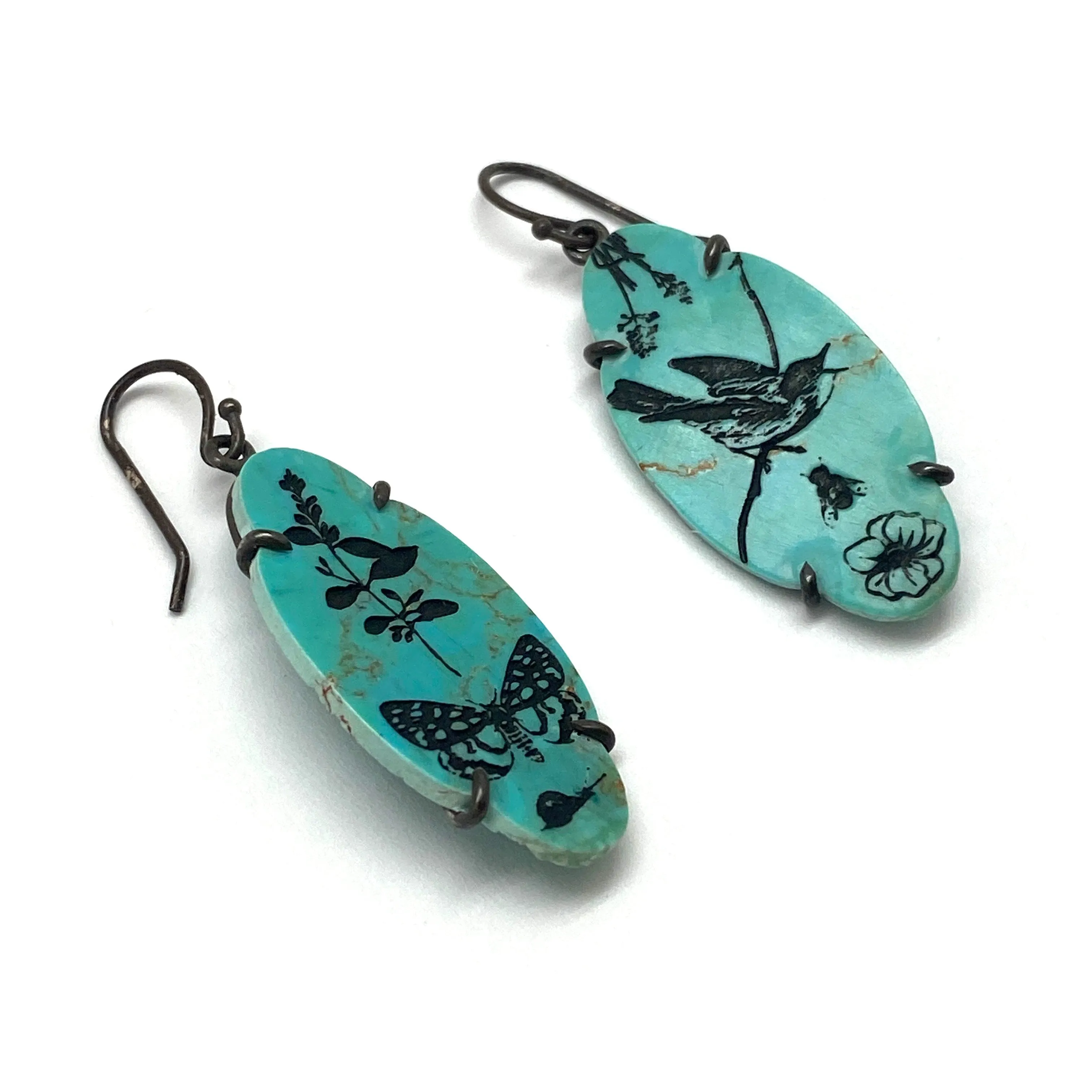 Butterfly and Bird Turquoise Earrings