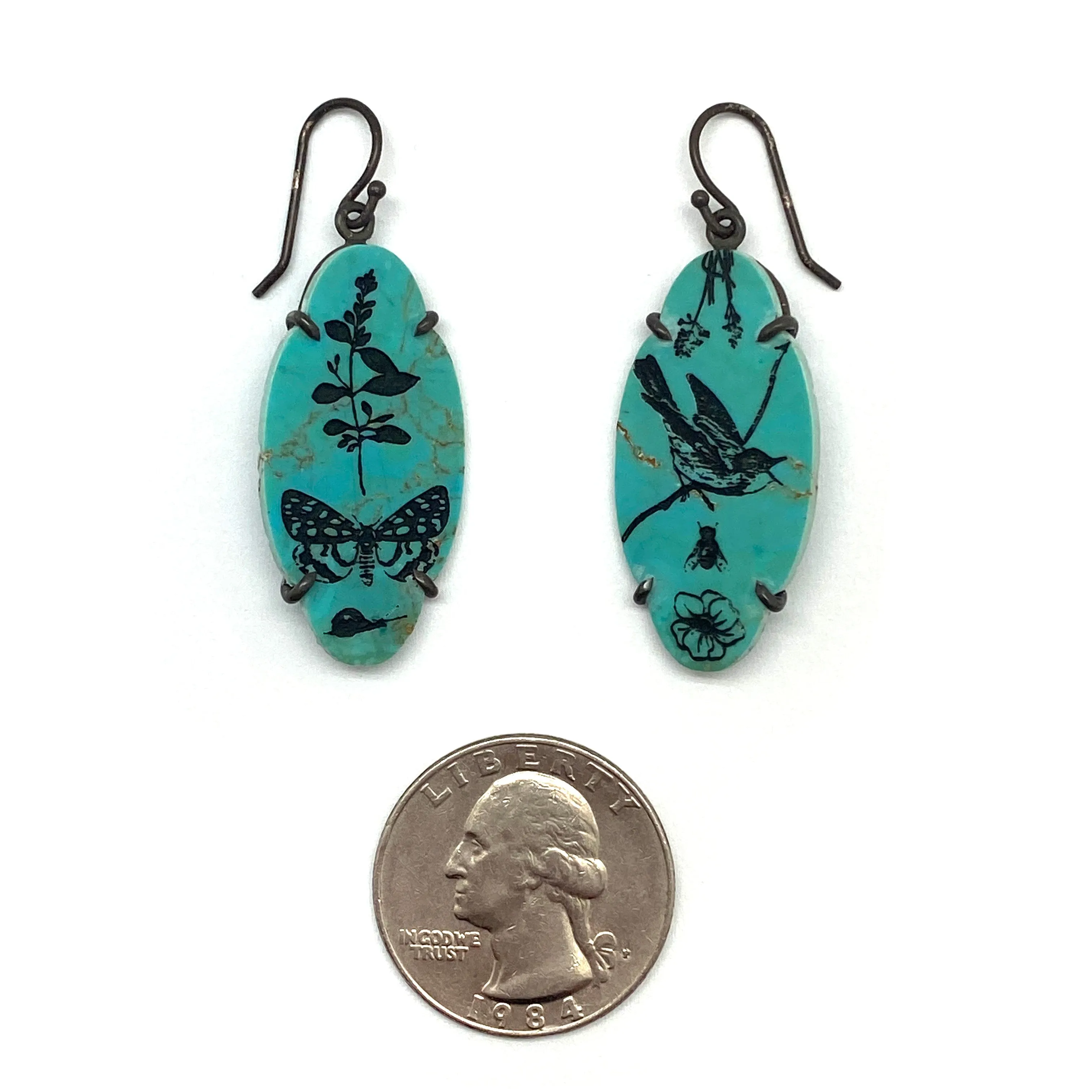 Butterfly and Bird Turquoise Earrings
