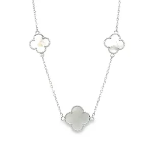 CA171 White Flower Clover Necklace 7 Pearl Clovers