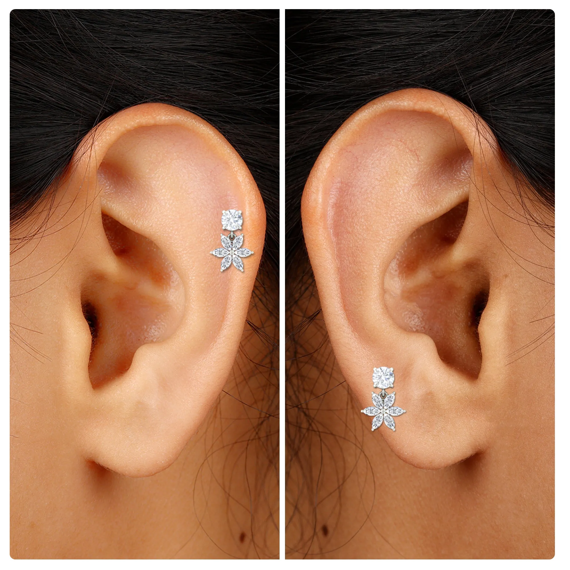 Certified Moissanite Flower Drop Cartilage Earring