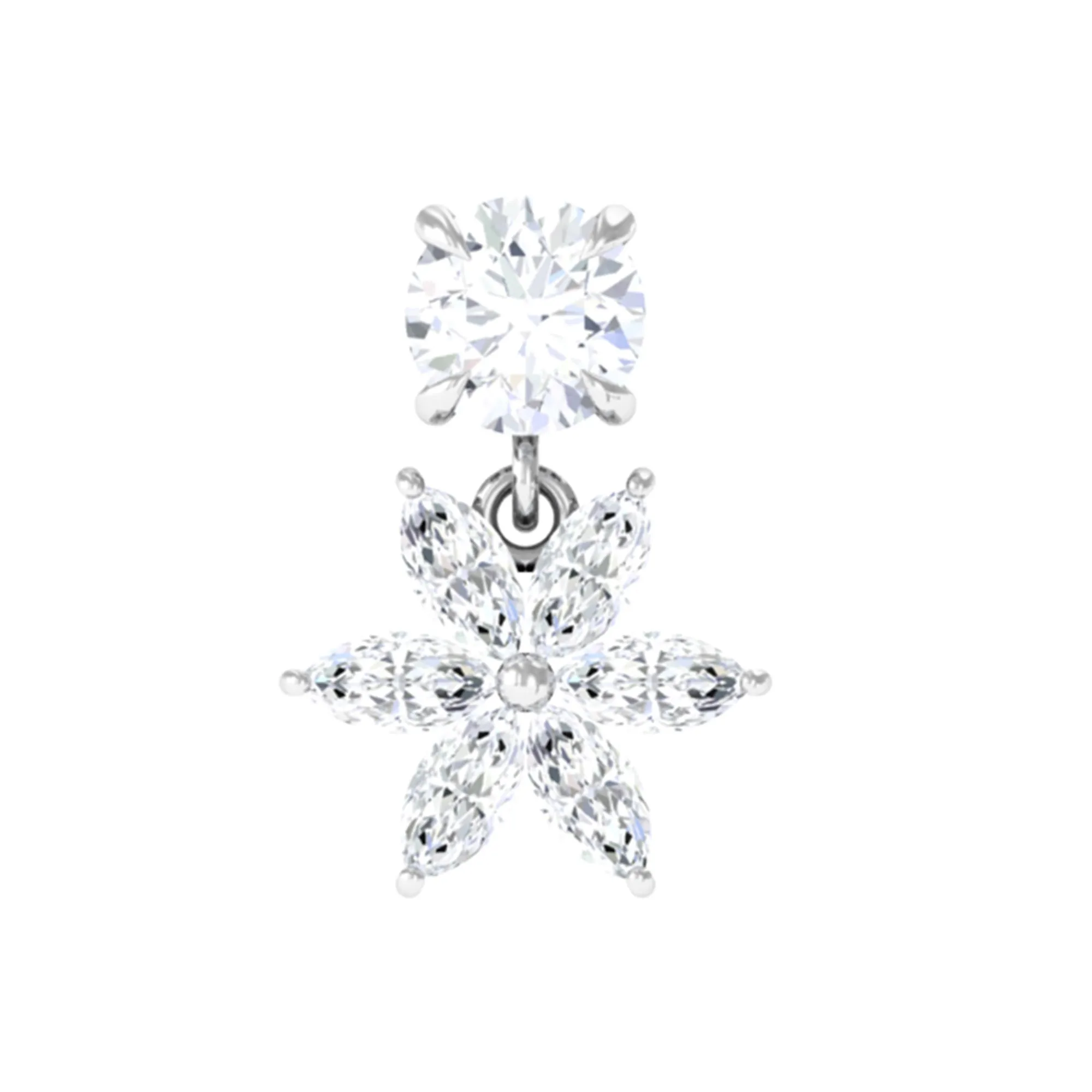 Certified Moissanite Flower Drop Cartilage Earring