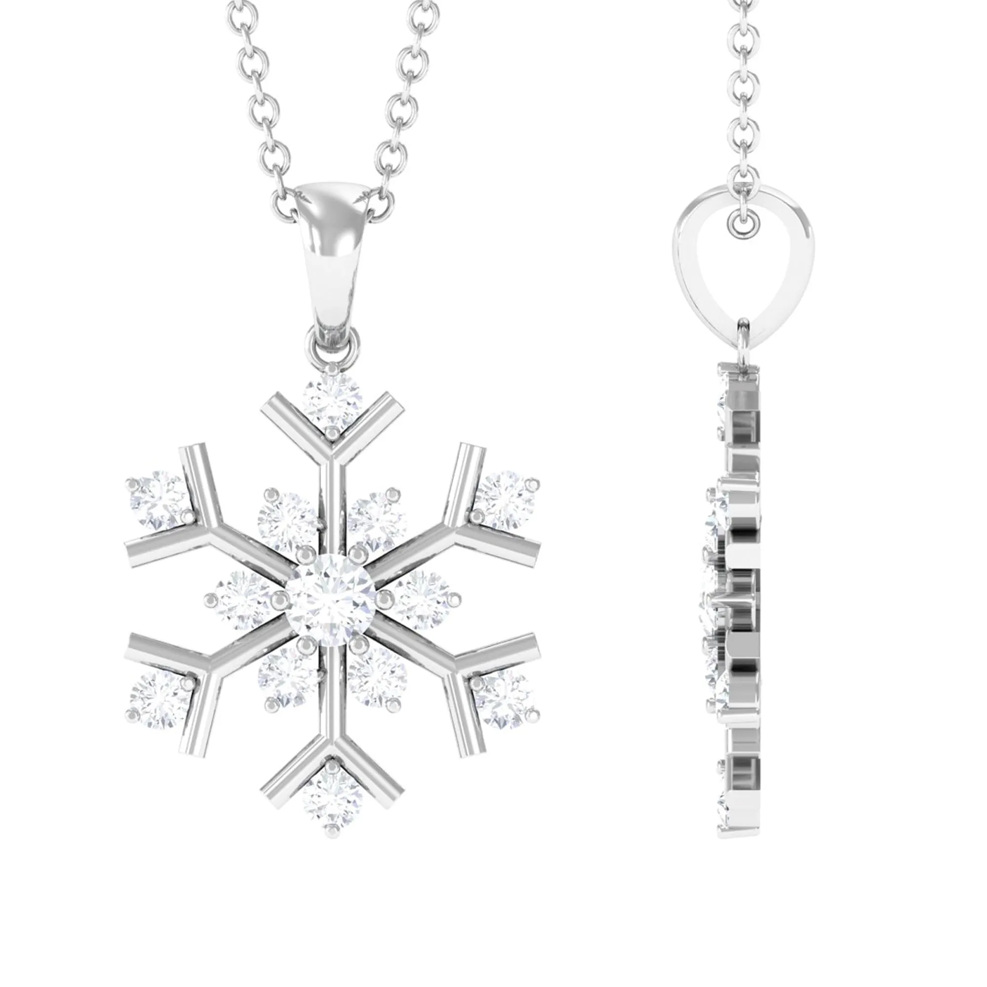 Certified Moissanite Snowflake Pendant in 2 Prong Setting