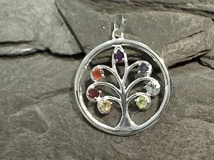 Chakra Stones, Sterling Silver Tree Of Life Pendant