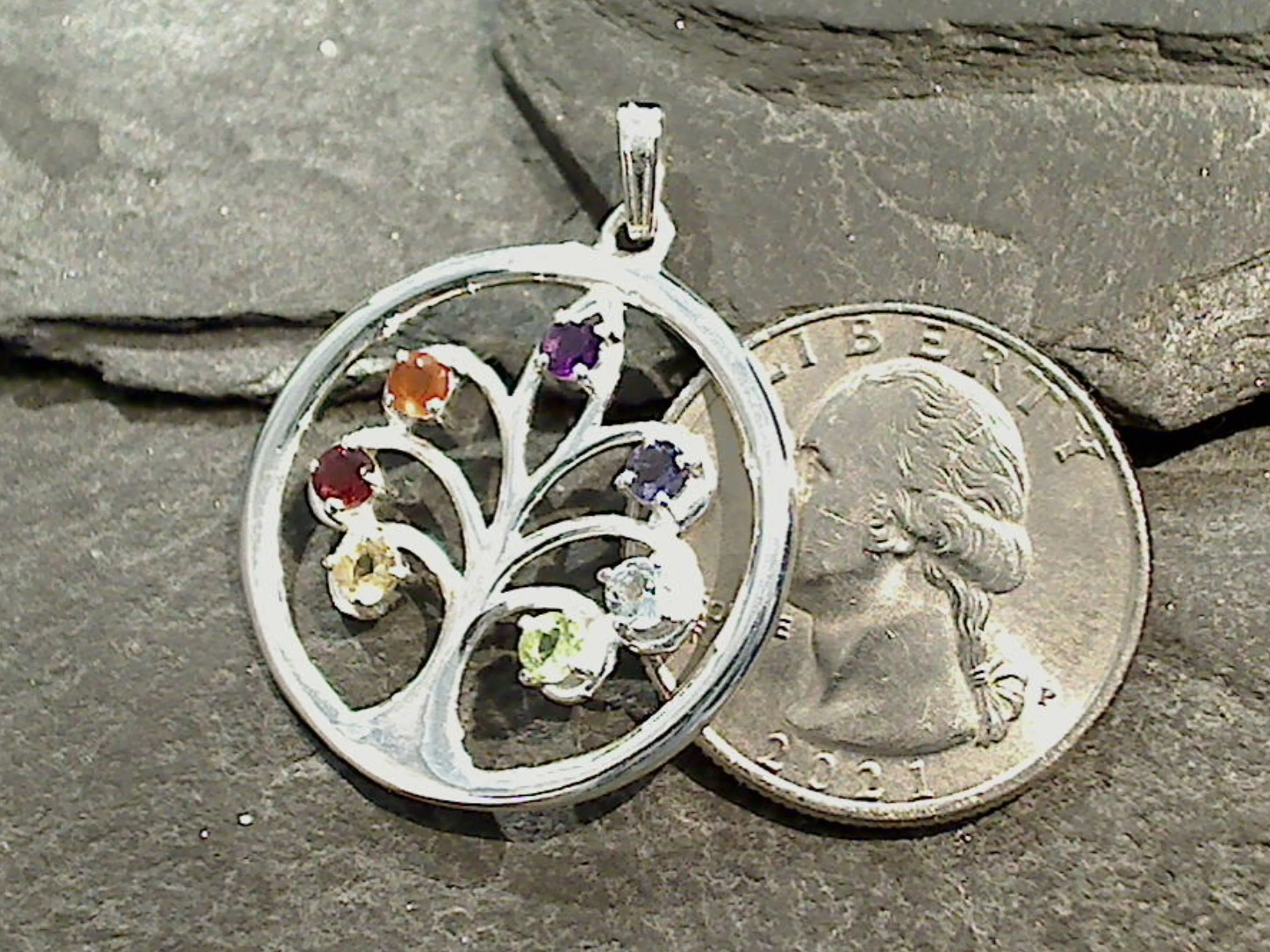 Chakra Stones, Sterling Silver Tree Of Life Pendant