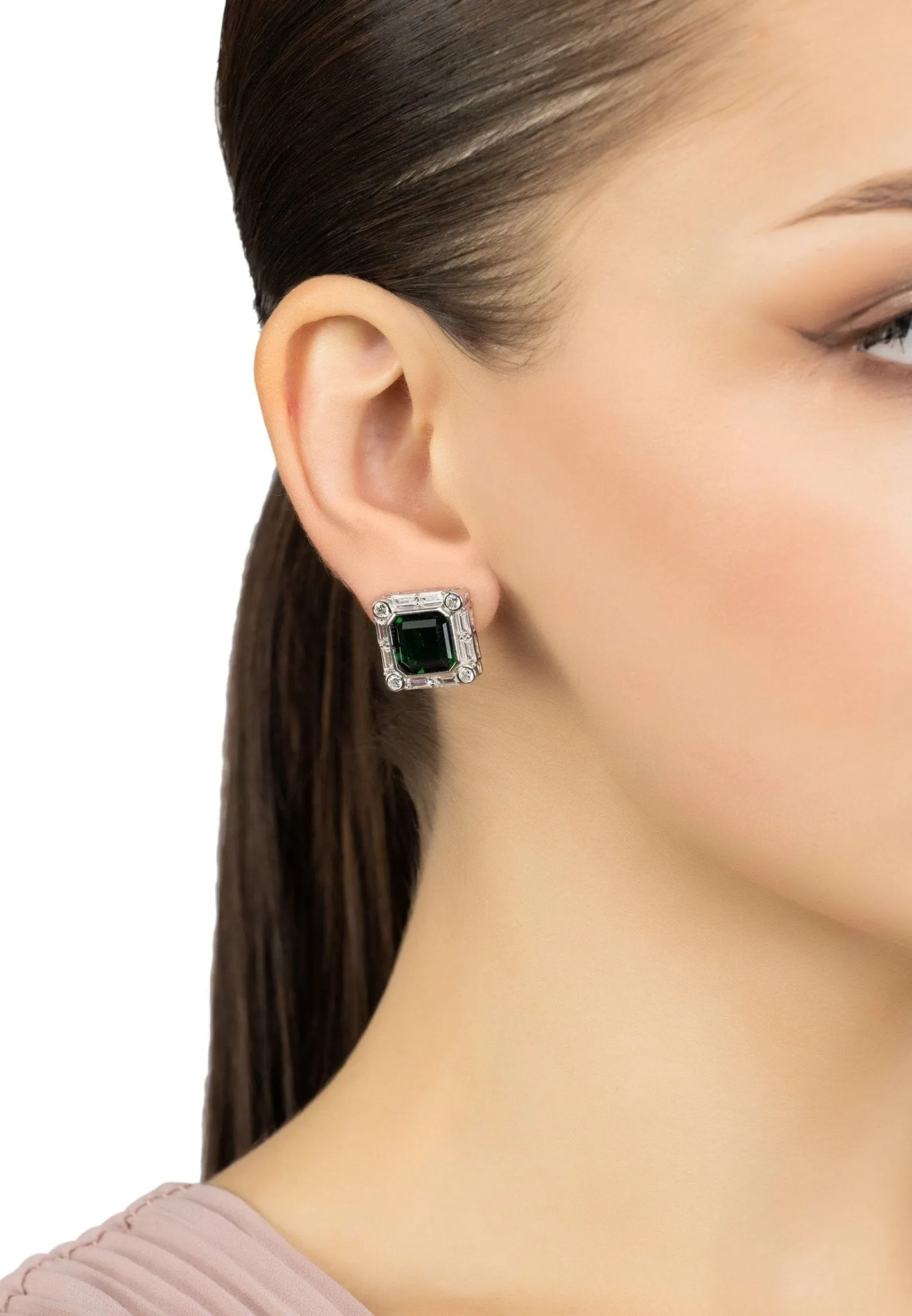 Chatsworth Clip On Earrings Emerald Silver