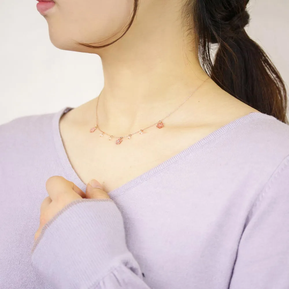 Cherry Blossom and Cherry Quartz Station Necklace