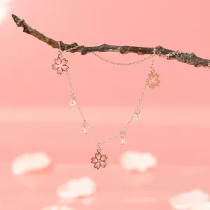Cherry Blossom and Cherry Quartz Station Necklace