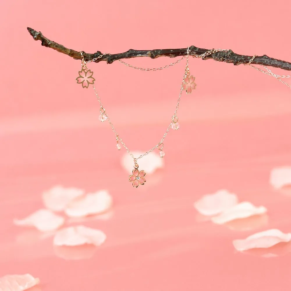 Cherry Blossom and Cherry Quartz Station Necklace