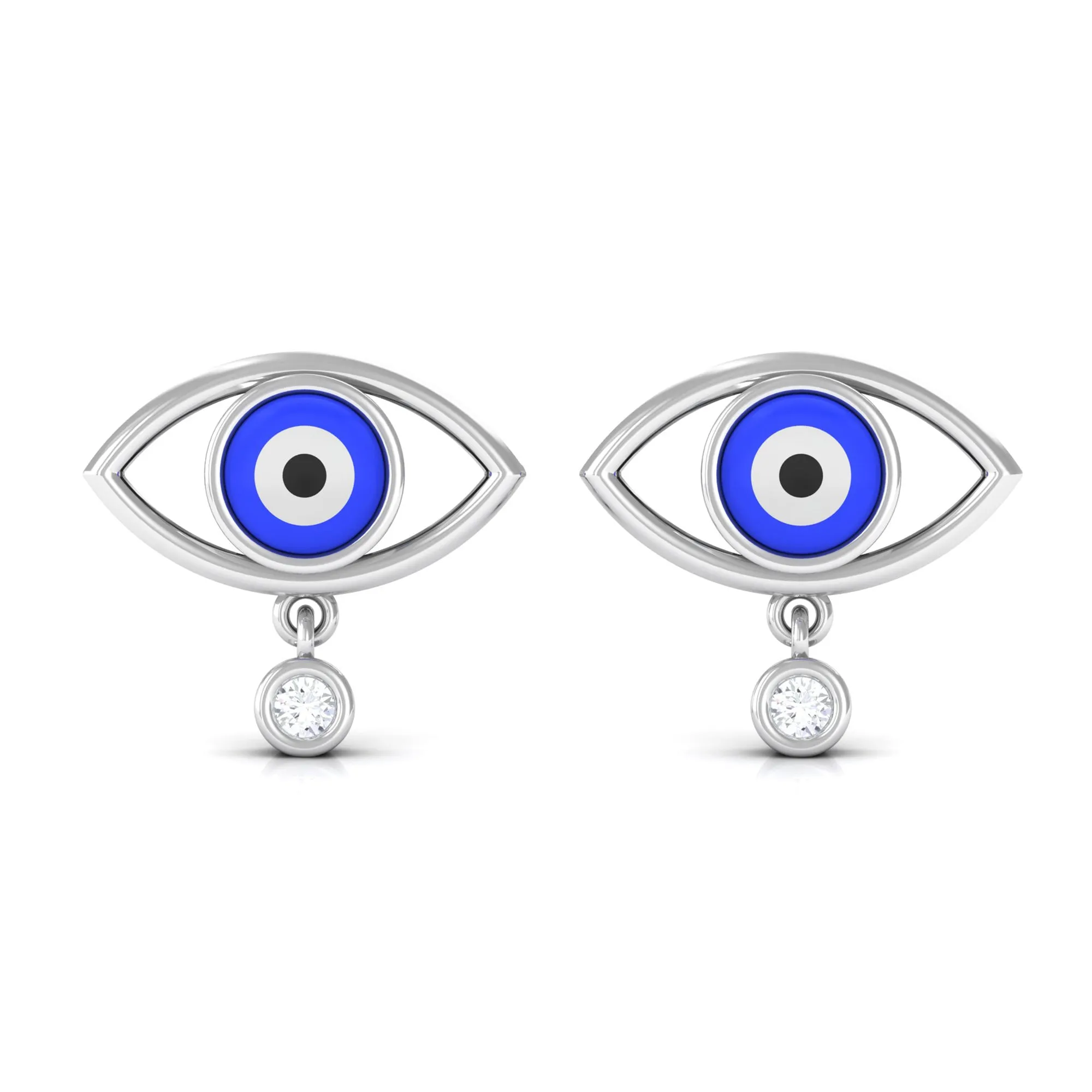 Classic Evil Eye Stud Earrings with Moissanite Drop in Bezel Setting