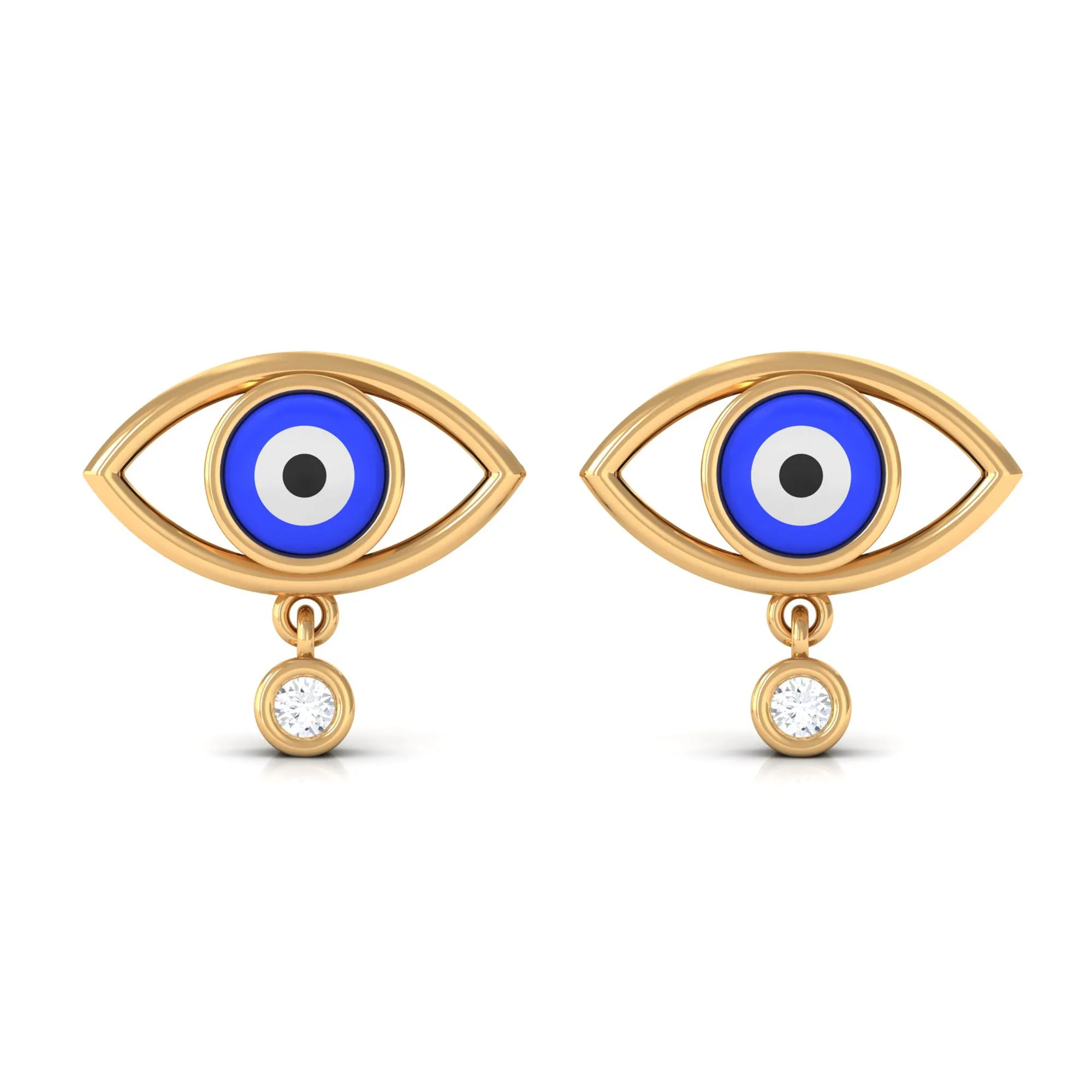 Classic Evil Eye Stud Earrings with Moissanite Drop in Bezel Setting