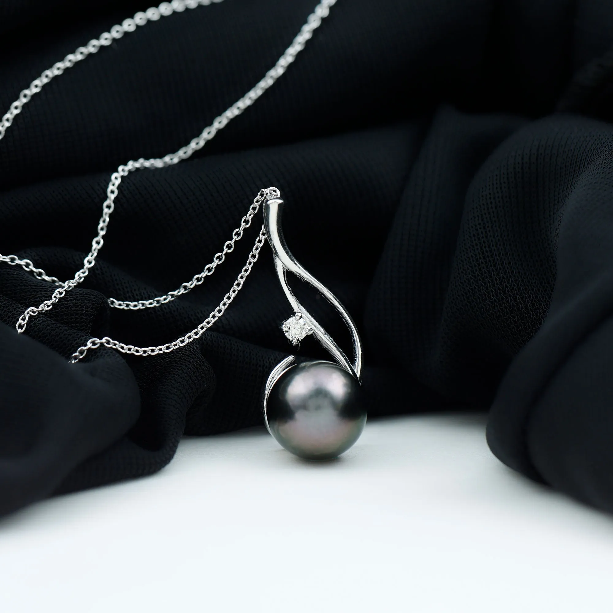Classic Tahitian Pearl and Moissanite Drop Pendant with Hidden Bail