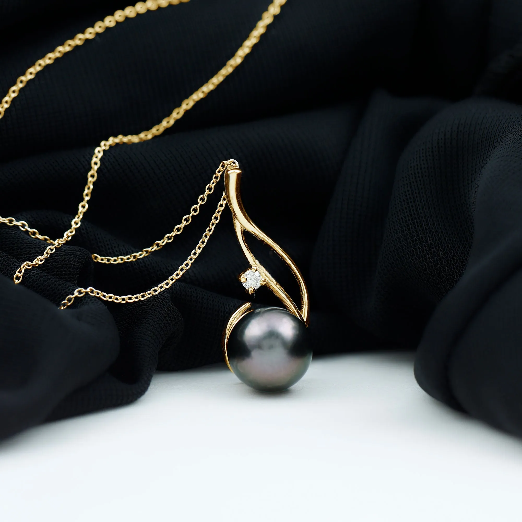 Classic Tahitian Pearl and Moissanite Drop Pendant with Hidden Bail