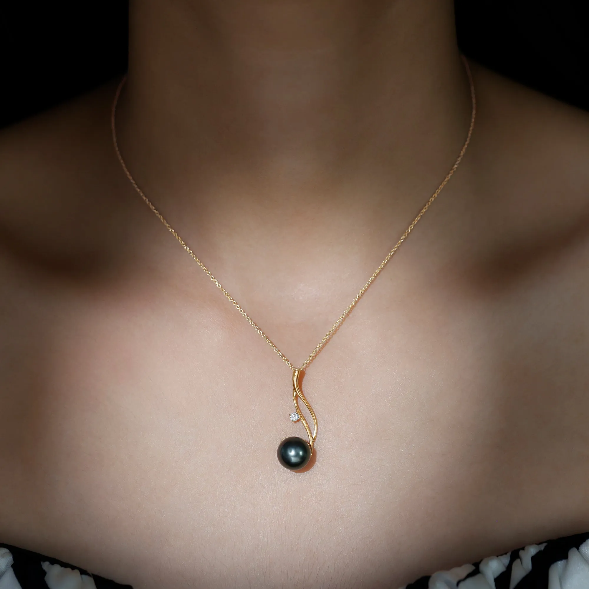 Classic Tahitian Pearl and Moissanite Drop Pendant with Hidden Bail