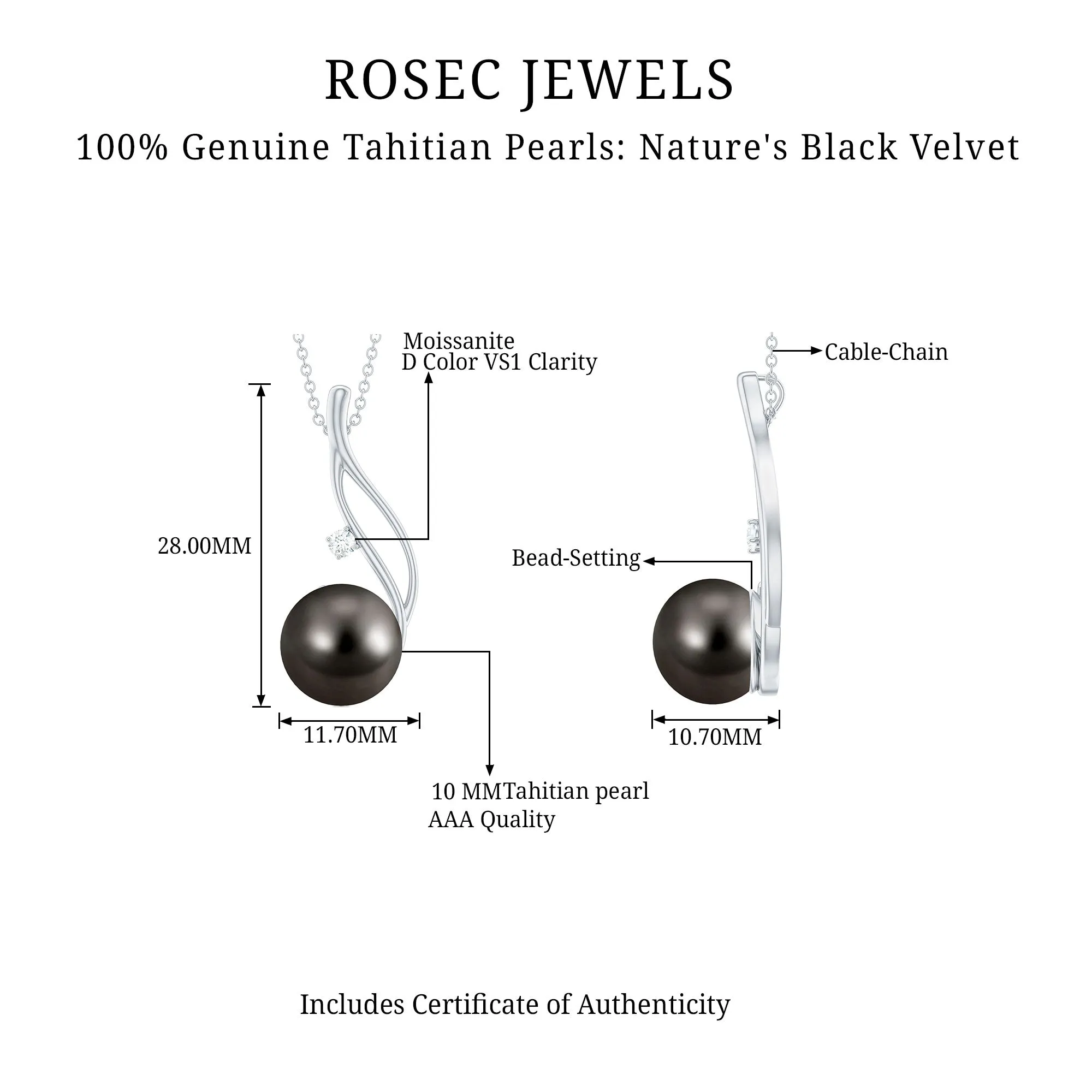 Classic Tahitian Pearl and Moissanite Drop Pendant with Hidden Bail