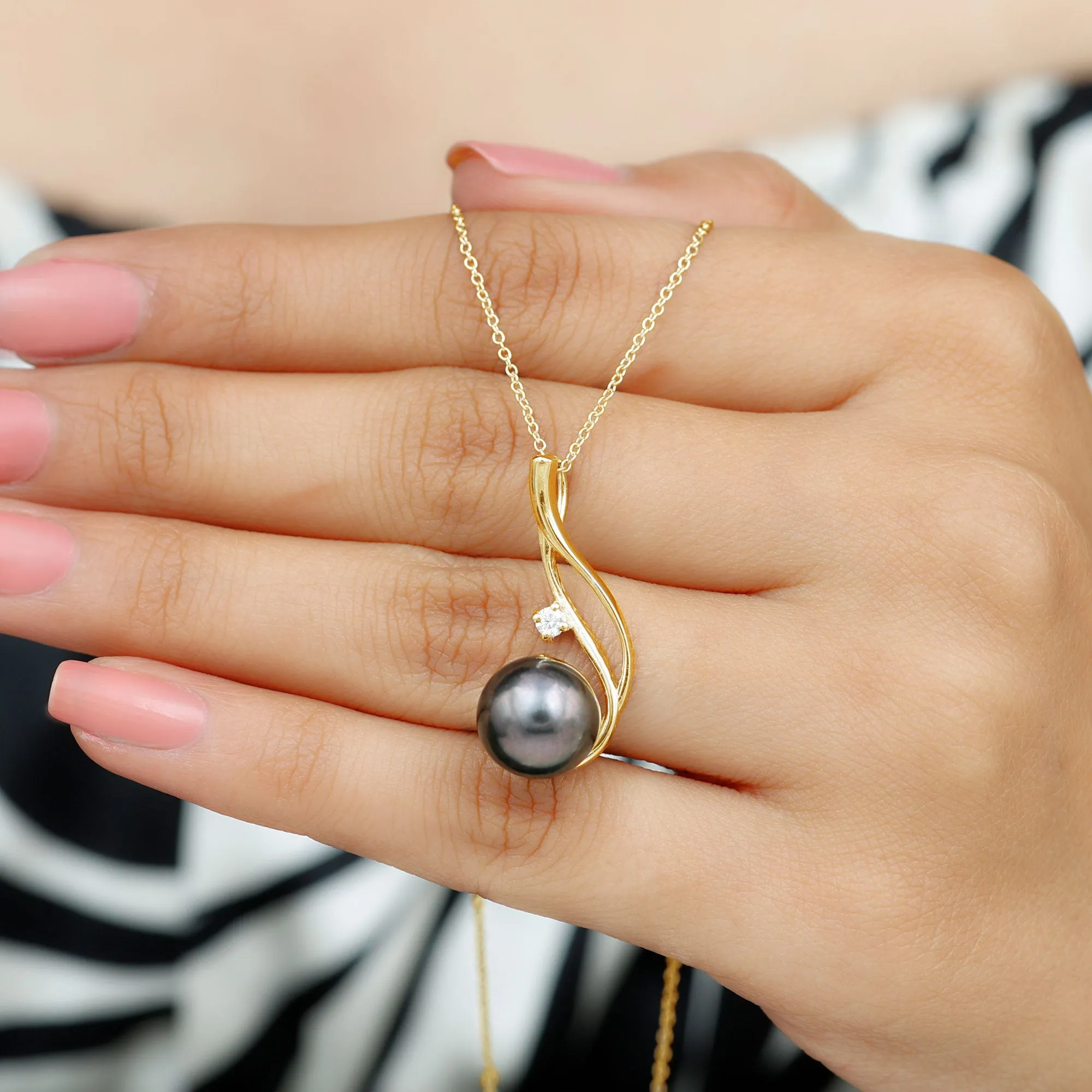 Classic Tahitian Pearl and Moissanite Drop Pendant with Hidden Bail
