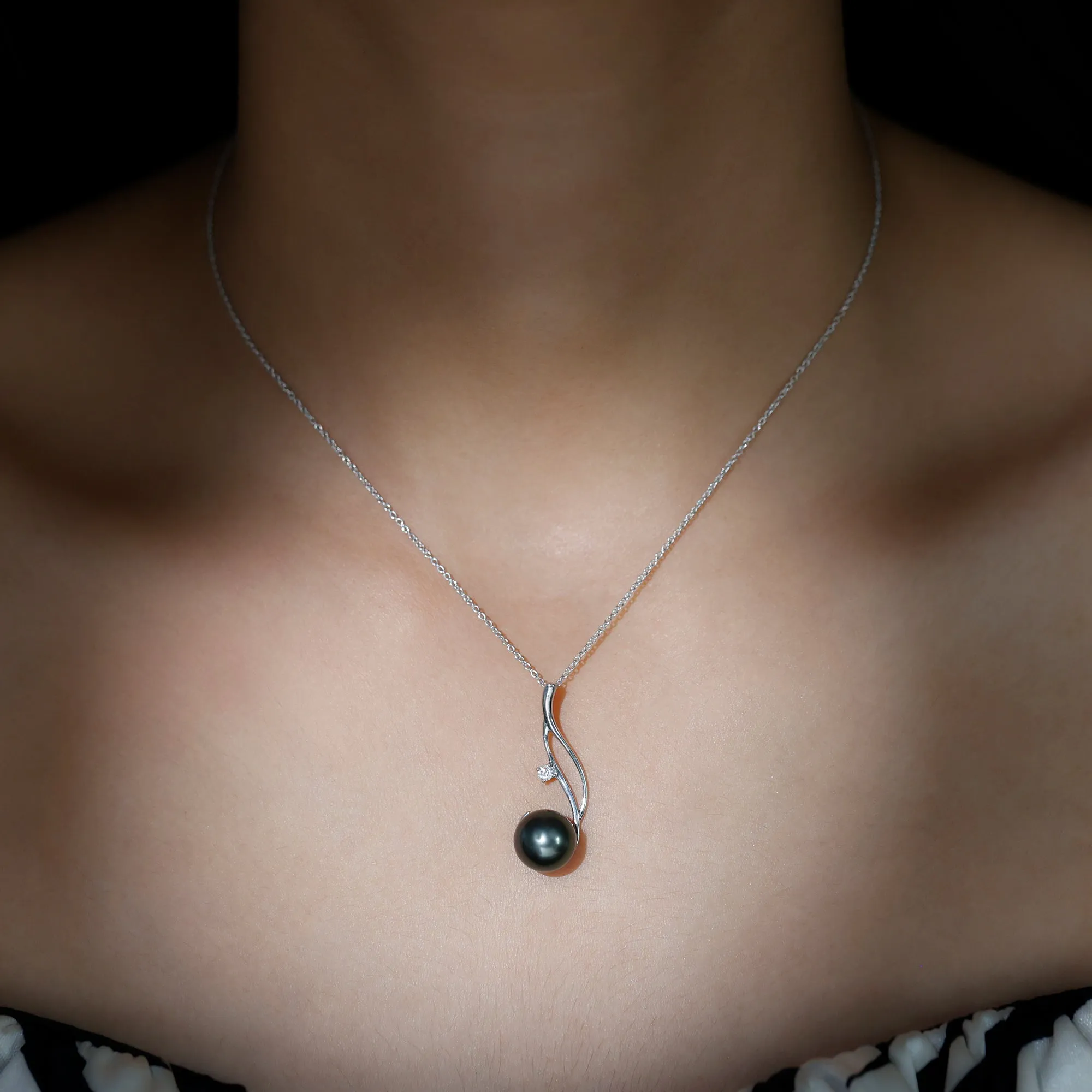 Classic Tahitian Pearl and Moissanite Drop Pendant with Hidden Bail