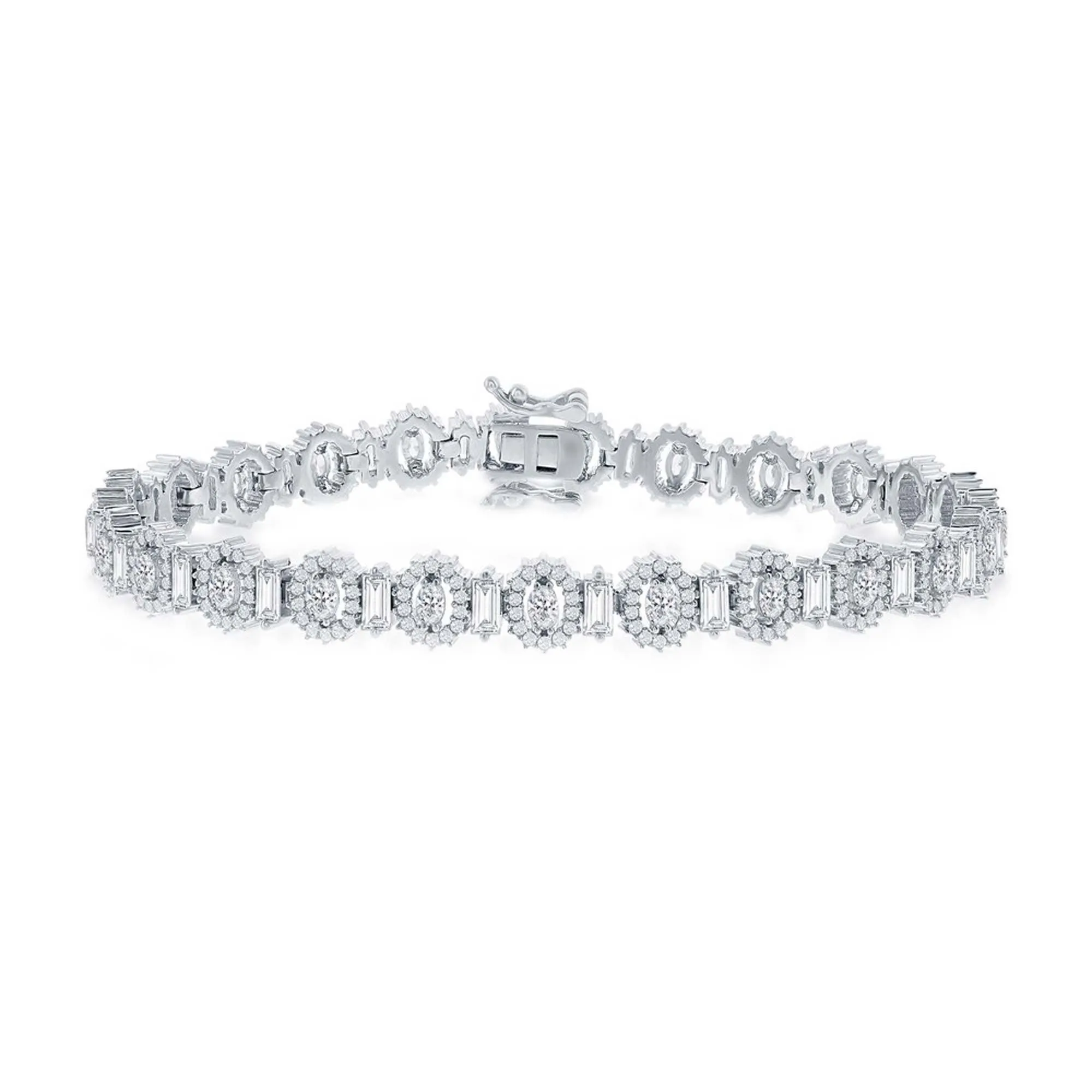 Classic Women's Bracelet - Alternating Baguette and Oval CZ 7.5 inch Tennis | T-7918