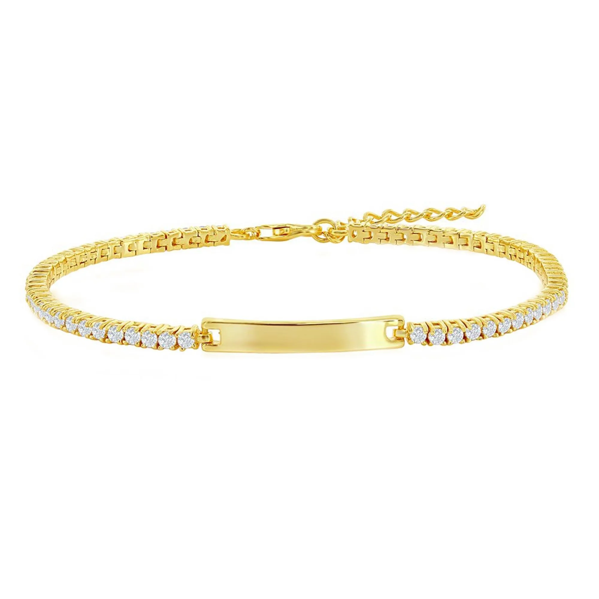 Classic Women's Bracelet - Gold CZ ID Bar Tennis with Lobster Closure | T-7999-GP