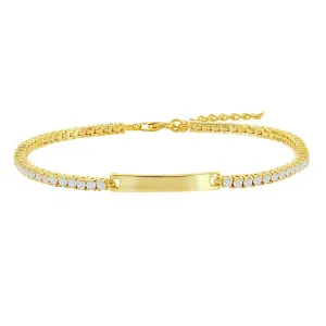 Classic Women's Bracelet - Gold CZ ID Bar Tennis with Lobster Closure | T-7999-GP