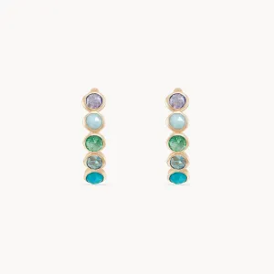 coastal nomad five stone mood hoop - 14k yellow gold, tanzanite, larimar, emerald, london blue topaz, turquoise