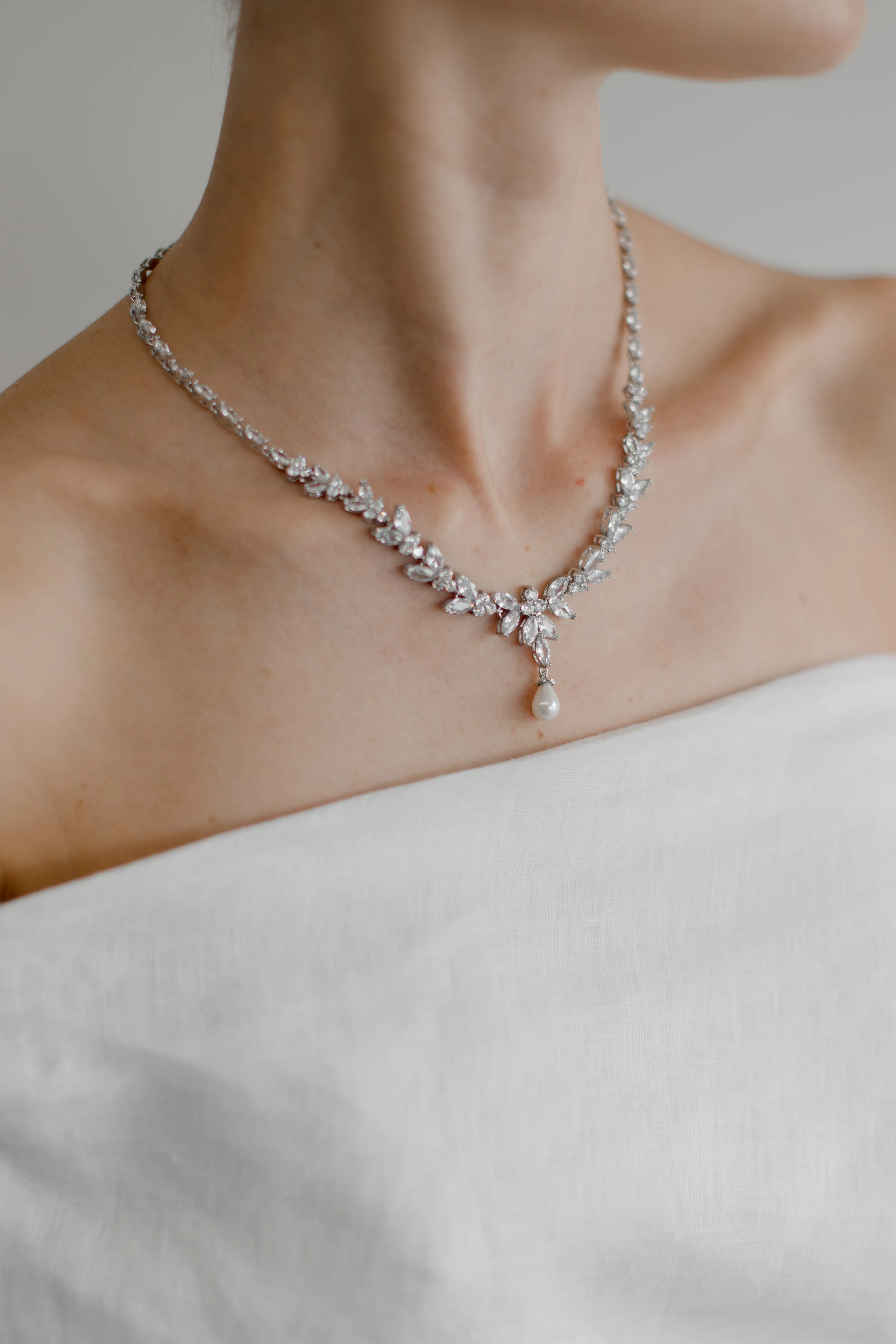 Courtney Pearl  - Statement Crystal and Pearl Bridal Necklace