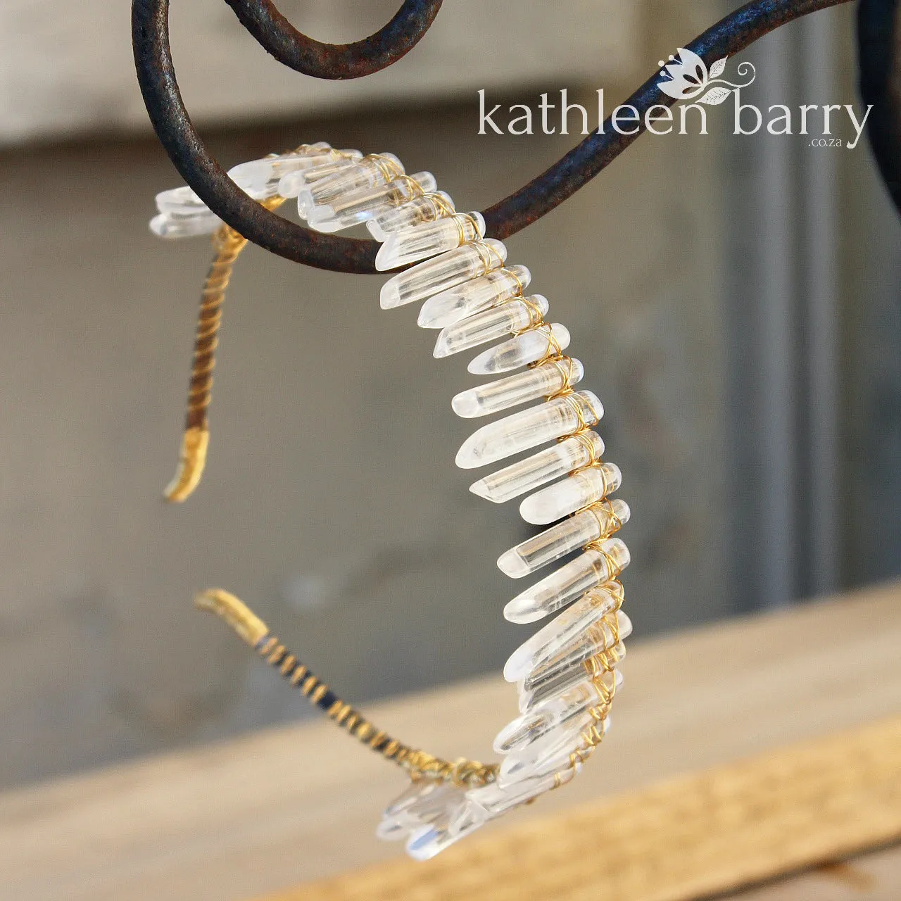 Crystal quartz bridal crown with rose gold, gold or silver wirework - Limited stock available